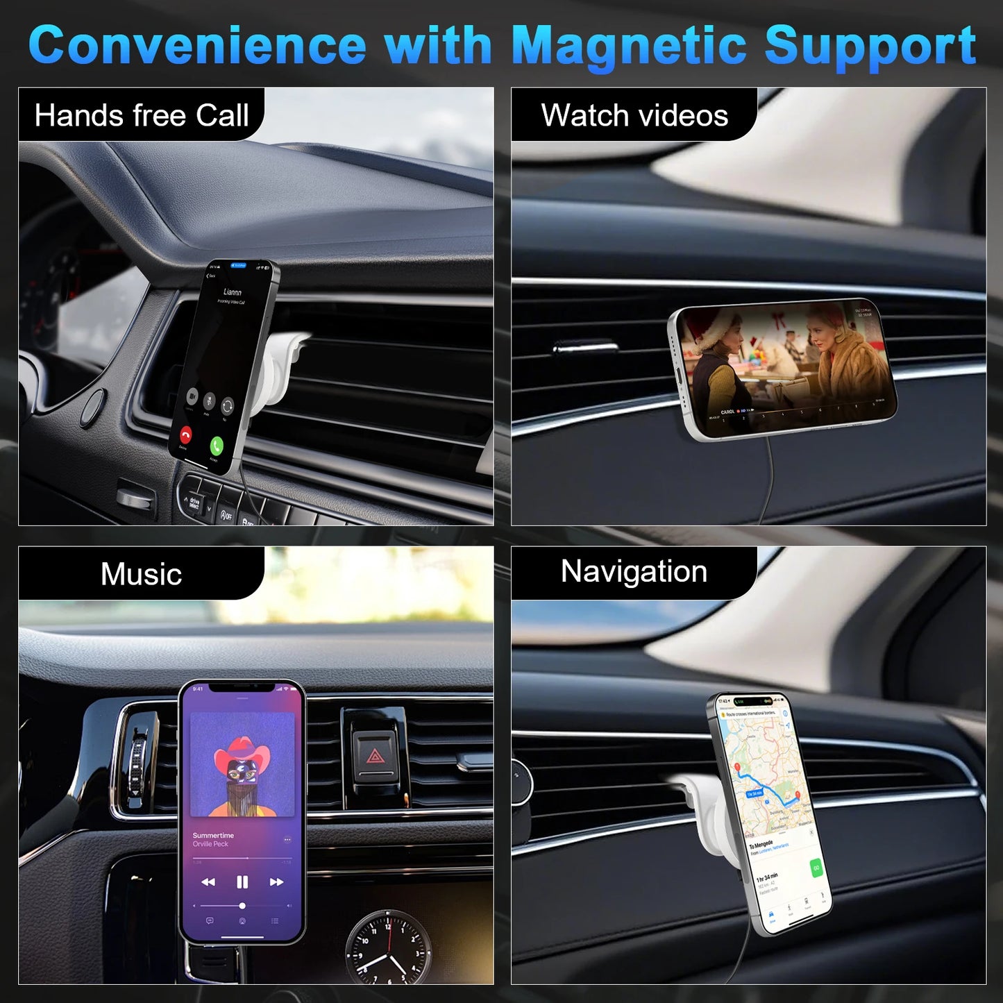 15W Wireless Magnetic Car Chargers/Fast Charging Docking Station 360 Degree