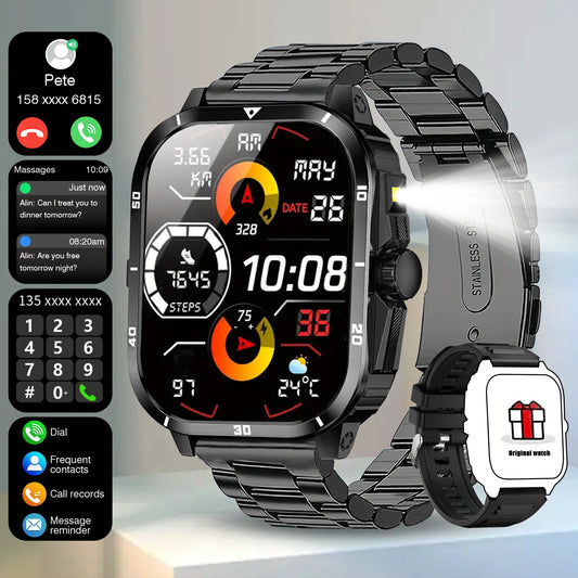2025 Men's Smart Watch with Wireless Calling, and Dual Straps (Stainless Steel+Silicone),