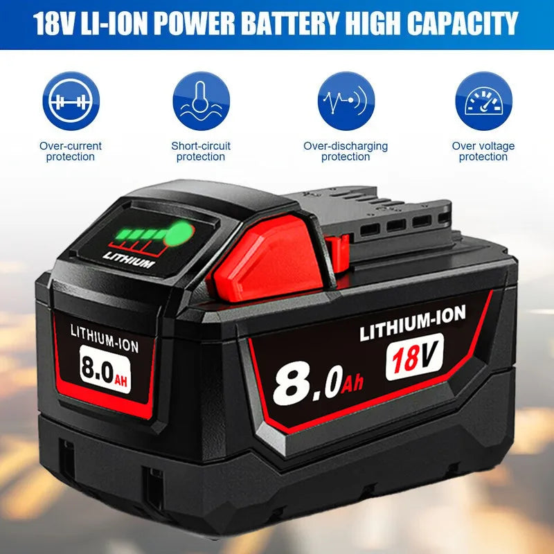 18V 8.0Ah battery replacement compatible with high-quality Milwaukee M18 8000Ah cordless power tools