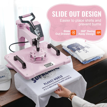8 in 1 Heat Press/Transfer Machine for T-Shirts/Mugs/Hats/Plates Pink