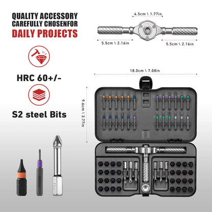 VMAN 66in1 Multifunction Ratchet Screwdriver Set Multi Magnetic Bits Mini Repair Tool Kit Household Tool For PC & Desk Etc.