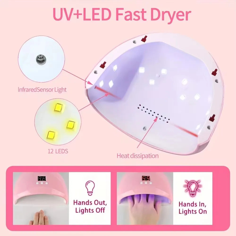 Professional Electric Nail Manicure Kit with UV Nail Dryer Lamp