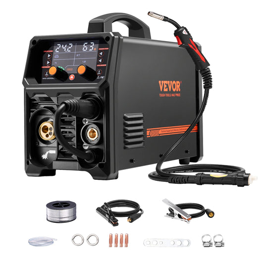 5-in-1 200Amp Plus Mig Welding Machine Gas,Flux Core MIG/Stick/Lift TIG/AU TIG with LCD Screen Display