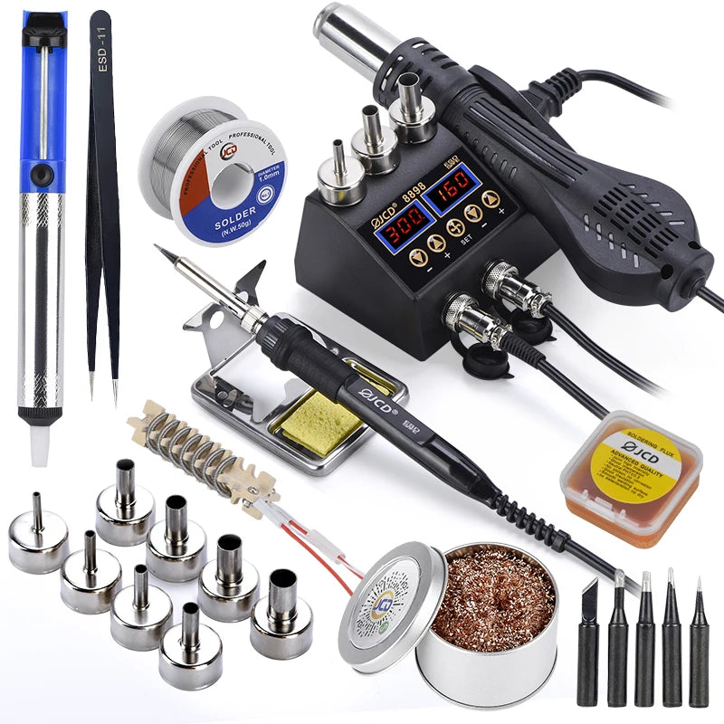750W Soldering Station, 2 in 1 LCD Digital display, Iron Hot Air Repair Solder tools