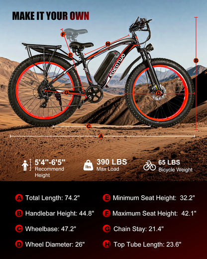 1500W Fat Tire Off Road Electric E Bike 34MPH