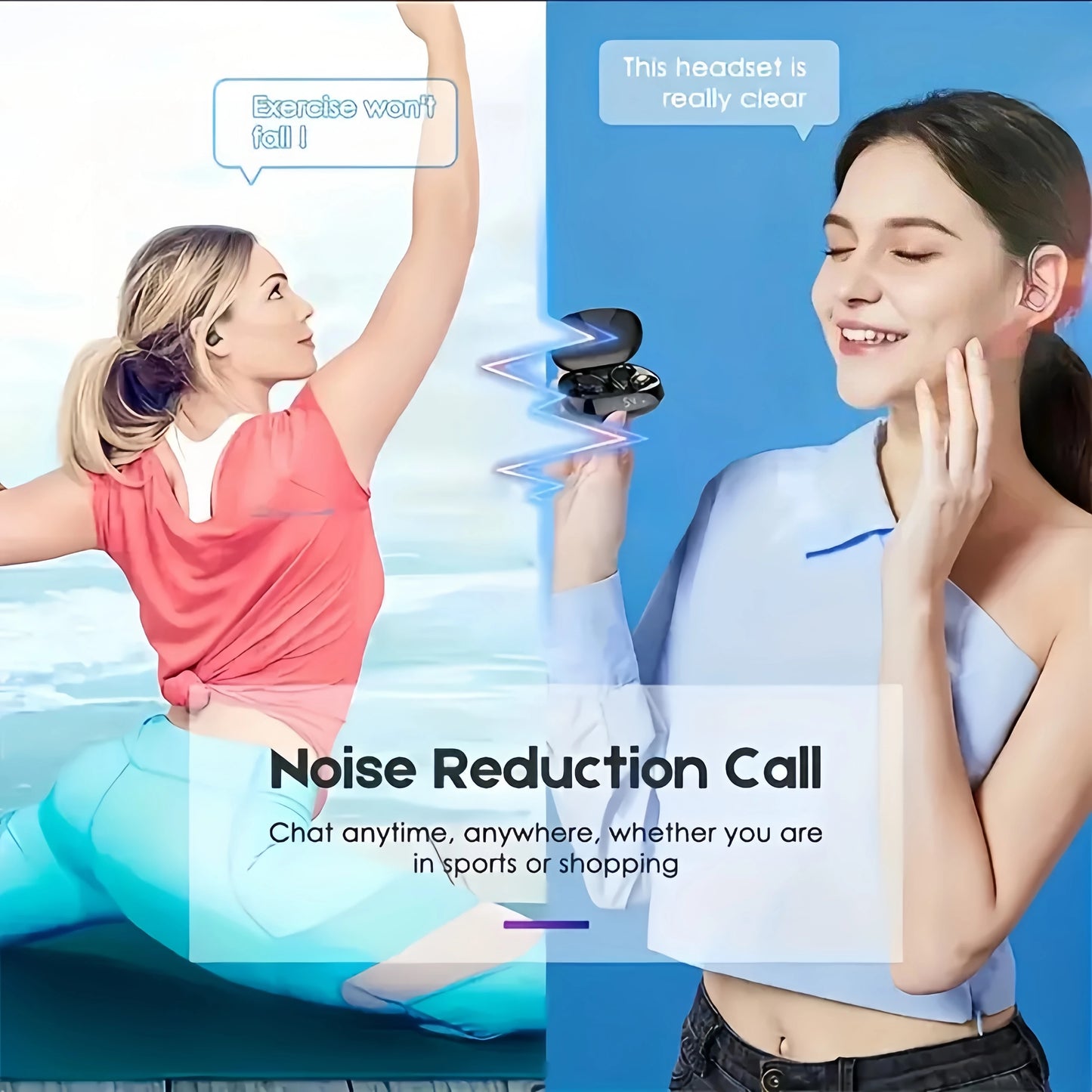 Wireless Earbuds with Microphone, Sports Ear Clip, and Led Display