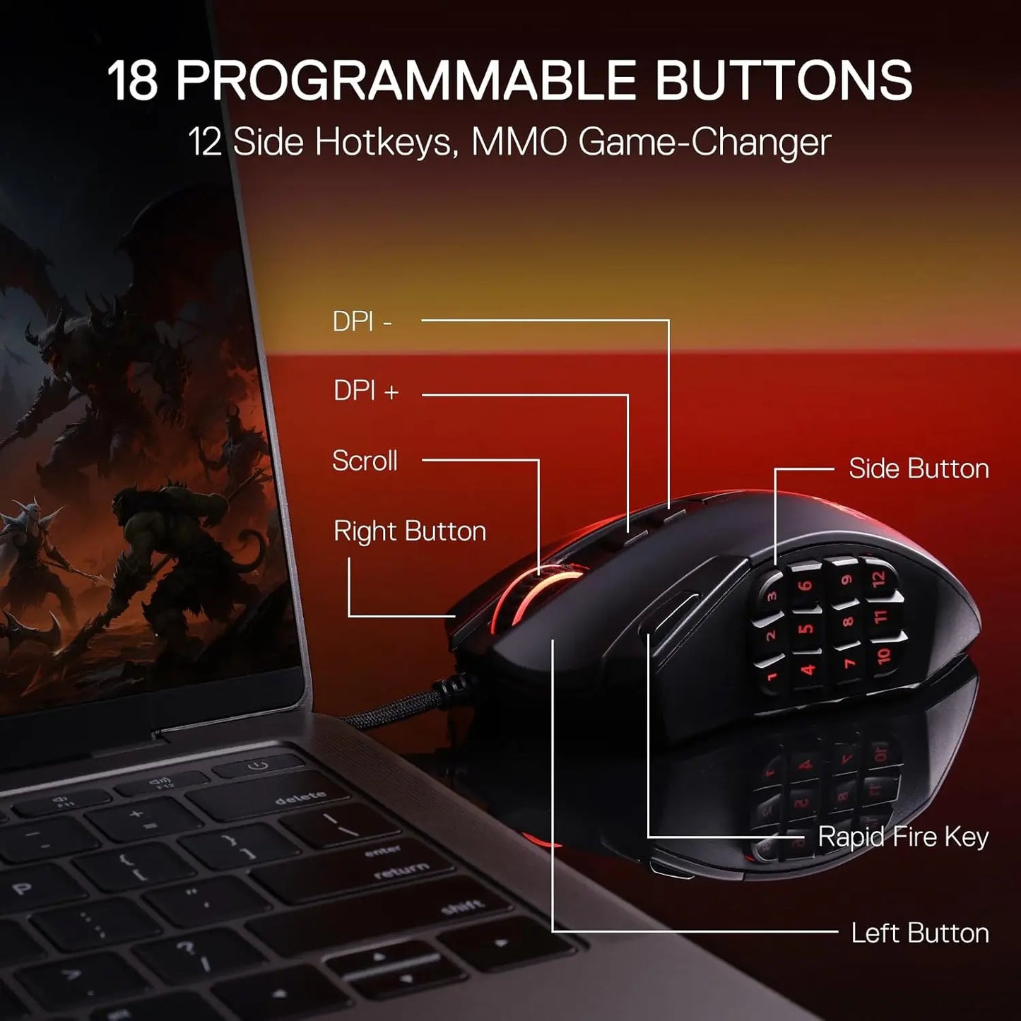 M921 MMO Gaming Mouse with 18 Programmable Buttons