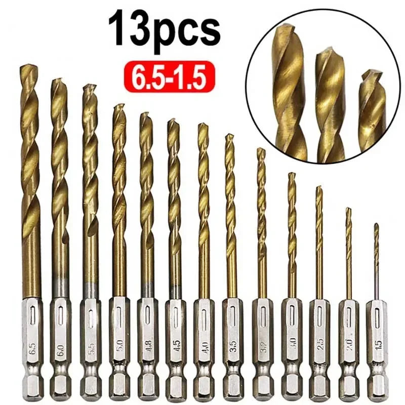13/16Pcs HSS High Speed Steel Titanium Coated Drill Bit Set