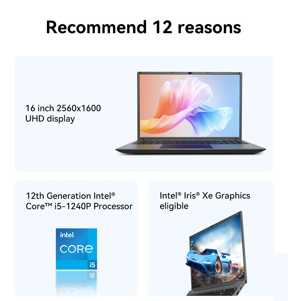 16 Inch Laptop/Intel Core i5 Windows 11 Laptop 16GB RAM 1TB ROM SSD