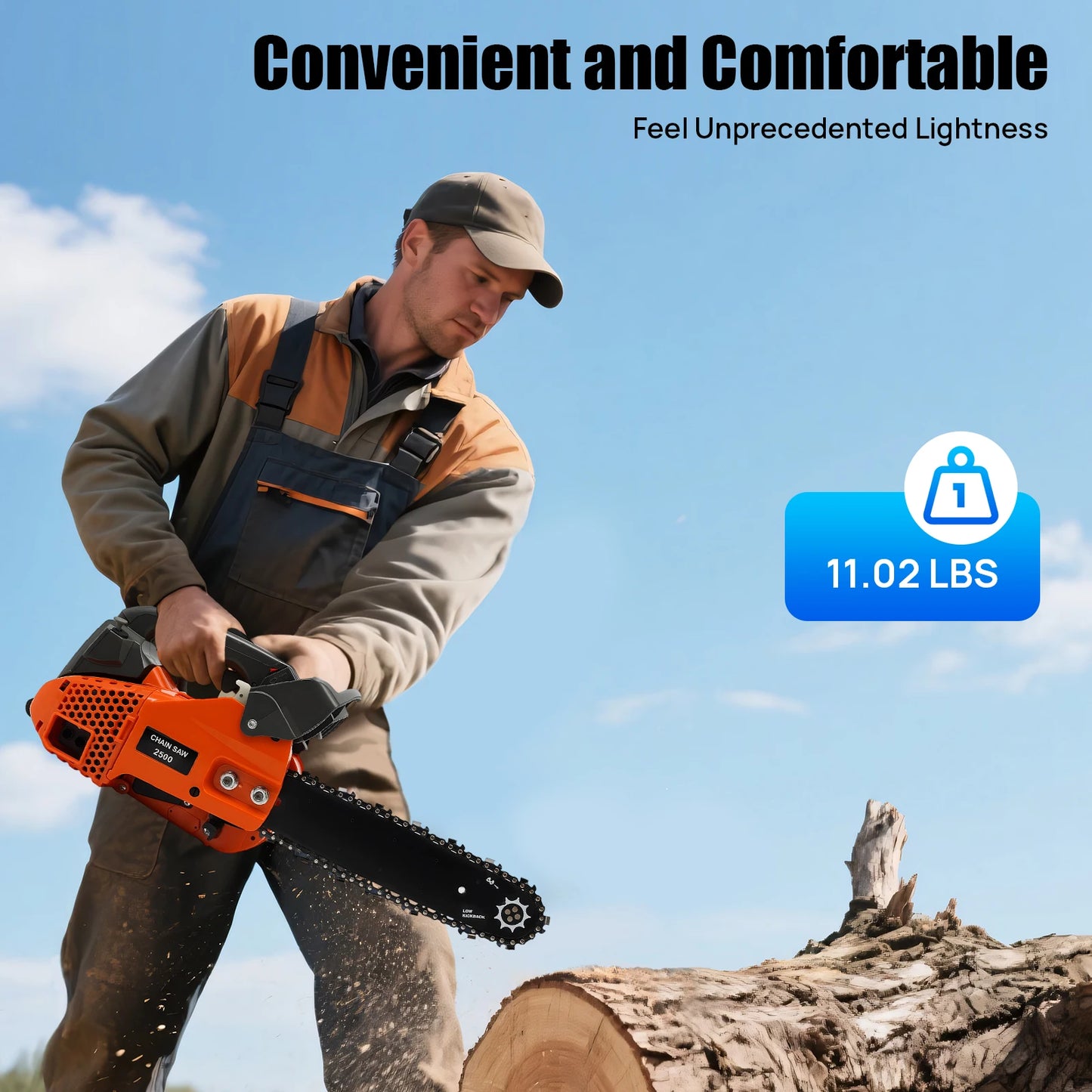 9000 RPM Gasoline Chainsaw,  25.4cc 2-Stroke Engine