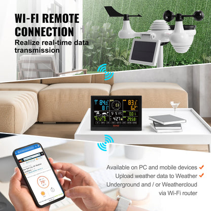7-in-1 Wi-Fi Weather Station / Solar Wireless Outdoor Temperature Sensor with Humidity Alarm