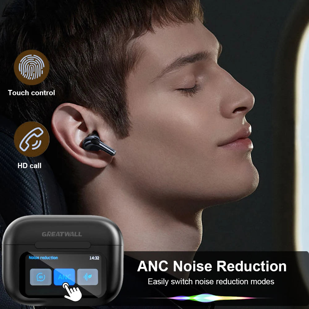Wireless Bluetooth ANC Noise Reduction Gamer Earbuds LED Touch Screen Control