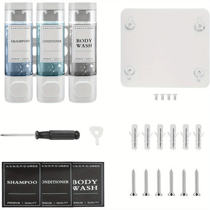Wall-mounted, 3-in-1 Shampoo and Conditioner Dispenser,