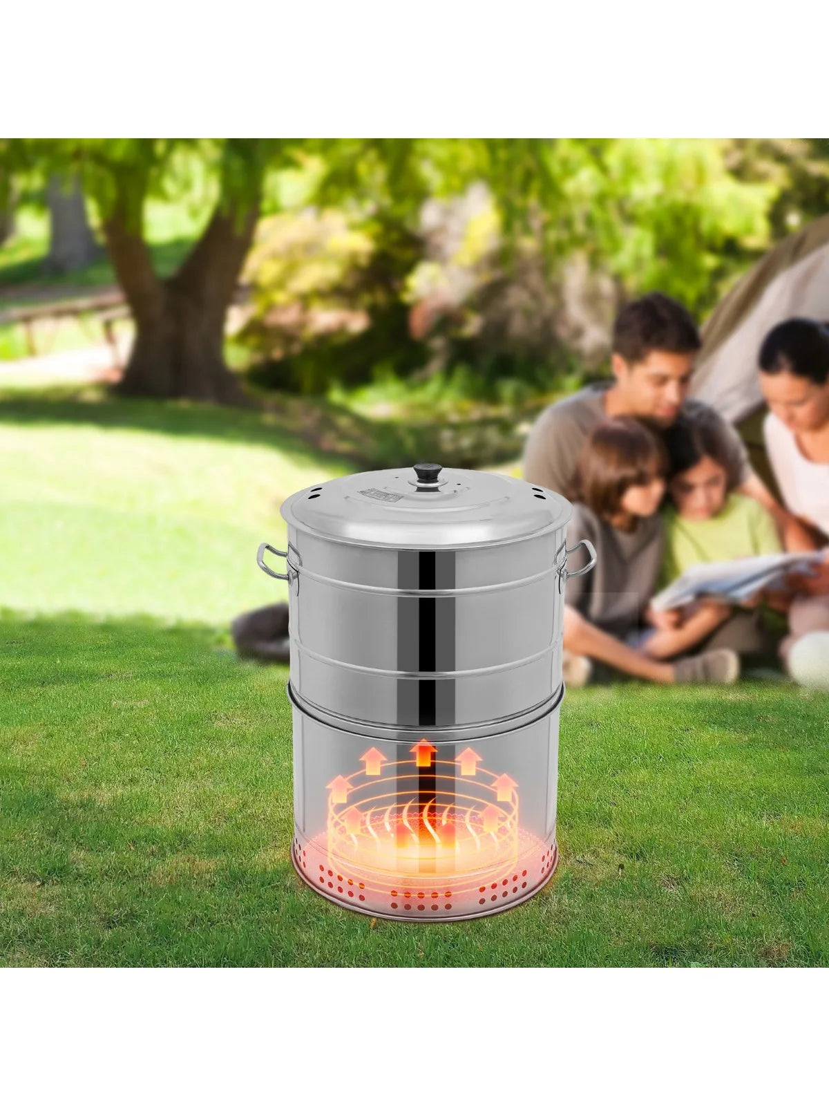 Large Stainless Steel Portable Smokeless Barbecue Charcoal Barrel Grill
