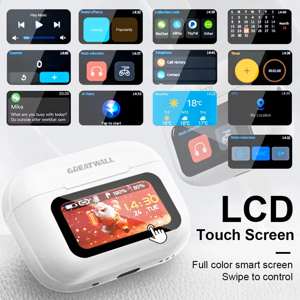 Wireless Bluetooth ANC Noise Reduction Gamer Earbuds LED Touch Screen Control