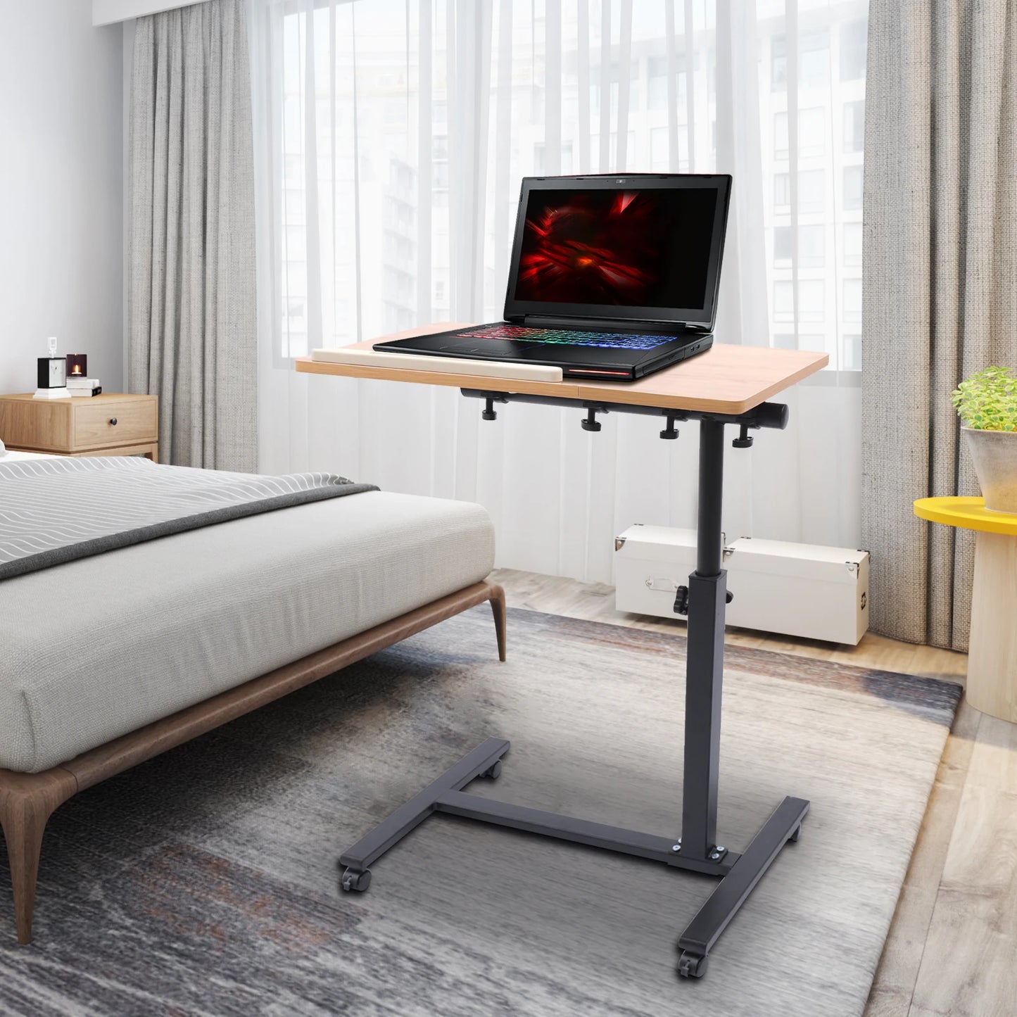 Adjustable 360 Rotating Desk/Tabletop Mobile Stand, Home Office Tray, Rolling Study Table, Computer Workstation