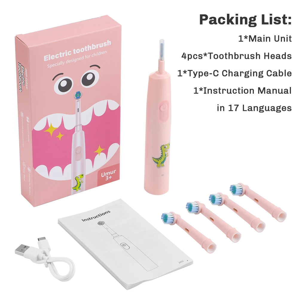 Kids Smart Electric Toothbrush with Rotary Heads and 5 Modes Setting,