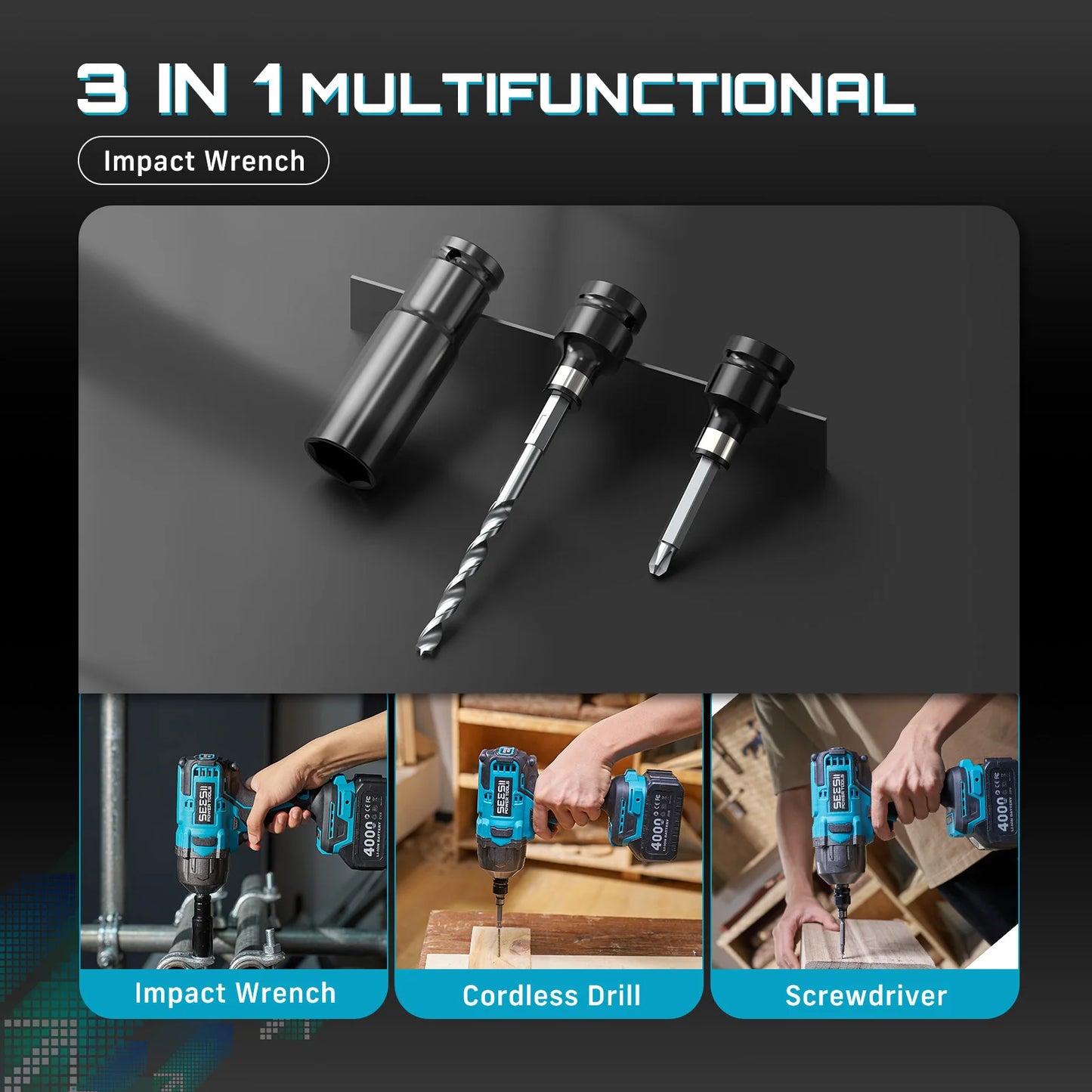 1300N.m Cordless Brushless Impact Driver For Car Home DIY