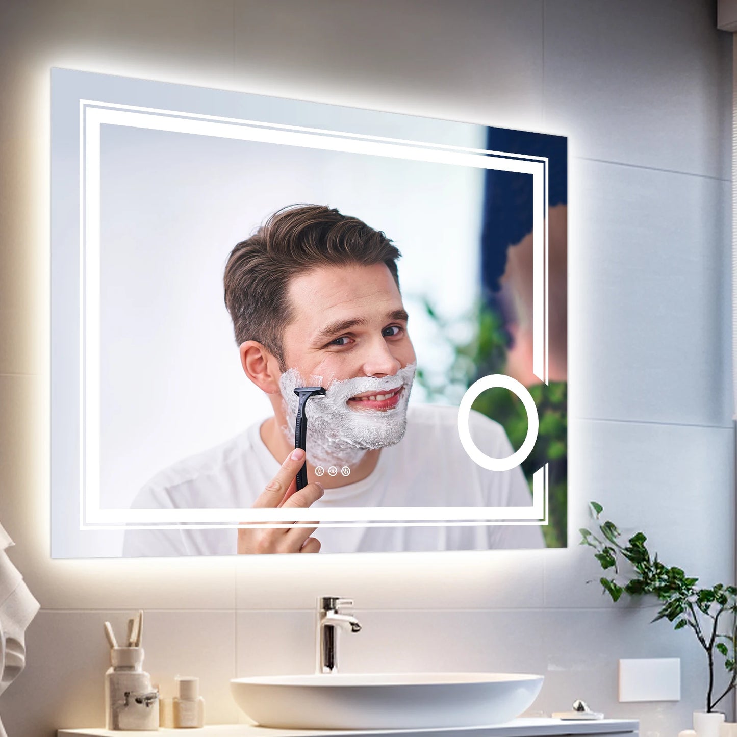 LED Lighted Wall Mounted Smart Anti-Fog Bathroom Mirror