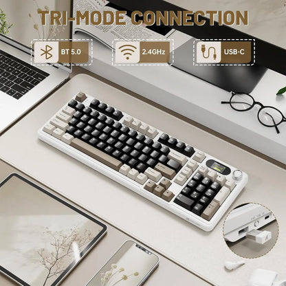 ATTACK SHARK X98 Pro Wireless Mechanical Keyboard with Screen & Knob, Tri-mode Gasket Hot Swappable RGB  Keyboard, Web Driver