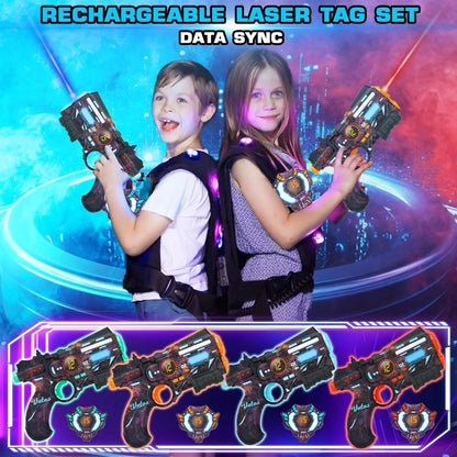 VATOS 4 Rechargeable Infrared Laser Tag Guns and Vest with Glowing Lights