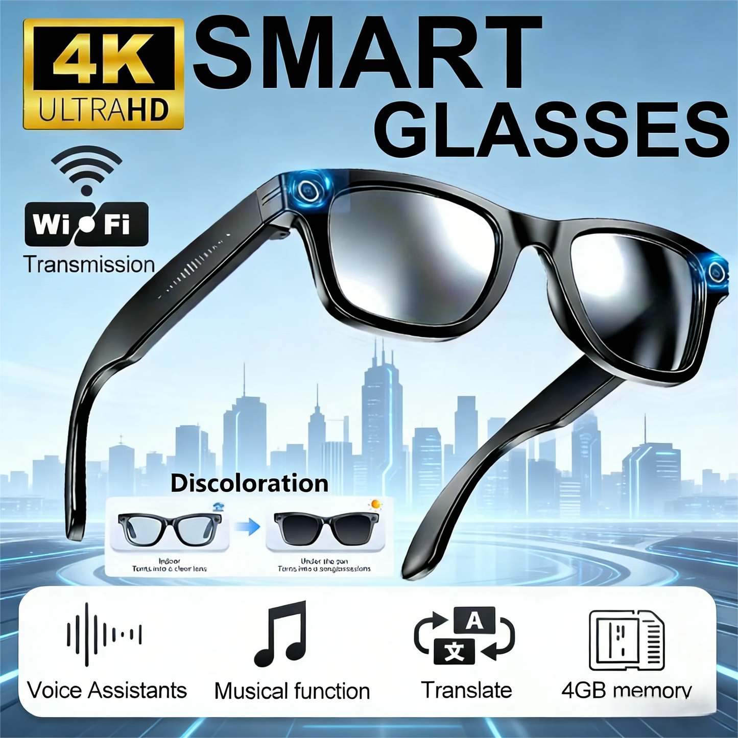 AI Smart Video Glasses with Camera and Photo Capabilities