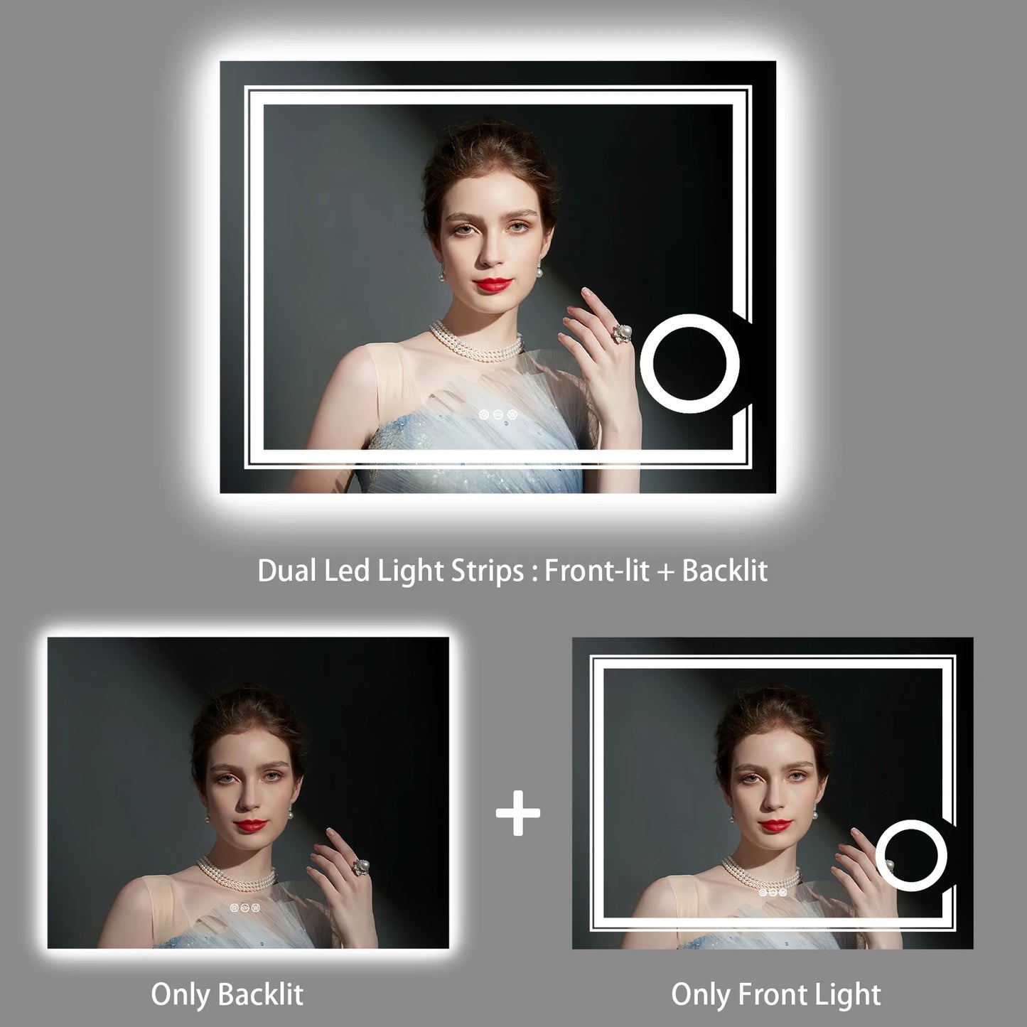 LED Lighted Wall Mounted Smart Anti-Fog Bathroom Mirror