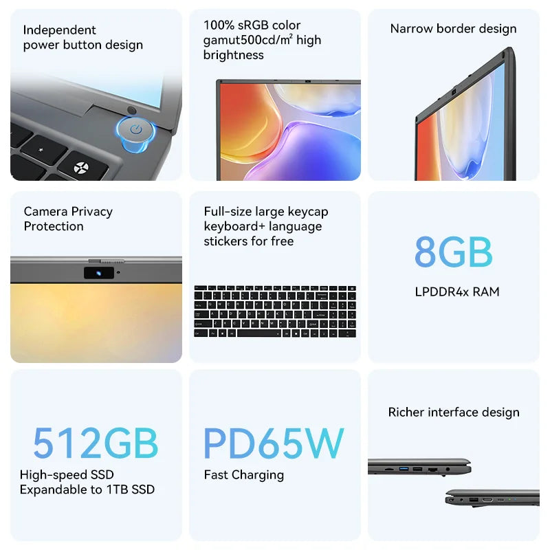 16 Inch Laptop/Intel Core i5 Windows 11 Laptop 16GB RAM 1TB ROM SSD