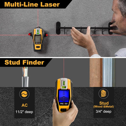 Rechargeable 2-in-1 Stud Finder with Laser Level for Wall, Wood, Metal & Wire Detection