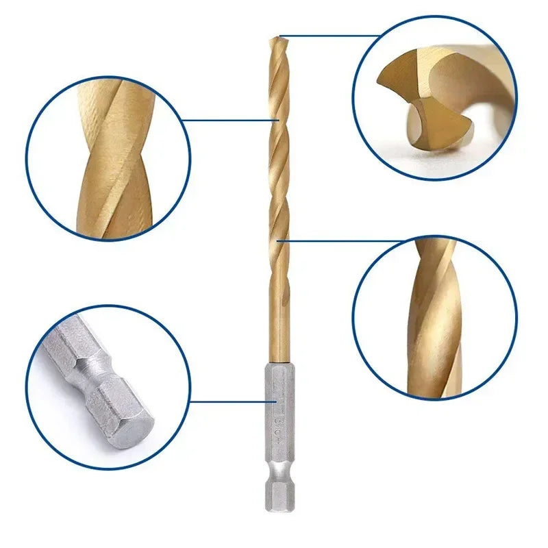 13/16Pcs HSS High Speed Steel Titanium Coated Drill Bit Set