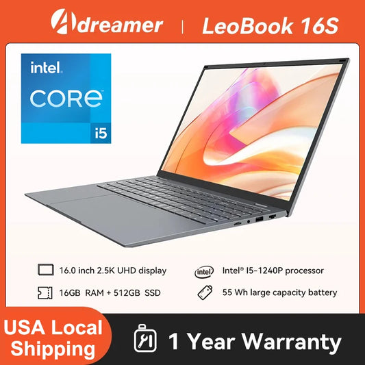 16 Inch Laptop/Intel Core i5 Windows 11 Laptop 16GB RAM 1TB ROM SSD