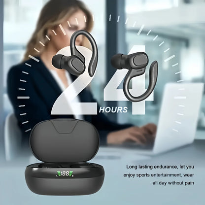 Wireless Earbuds with Microphone, Sports Ear Clip, and Led Display
