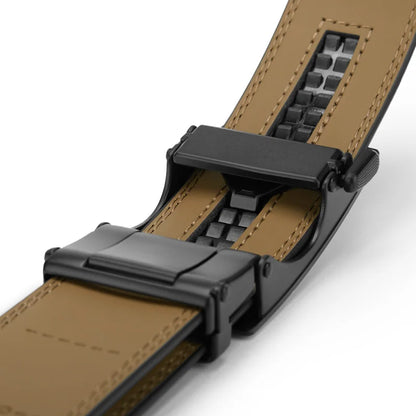 Genuine Leather Ratchet Belt for Men, High Quality Automatic Buckle No Hole Adjustable, Dress & Jeans Belt