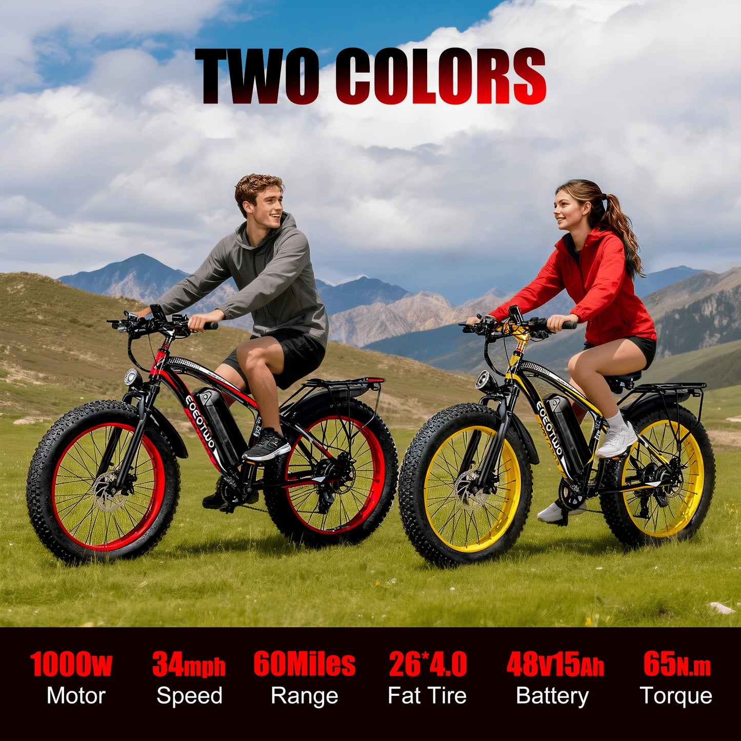 1500W Fat Tire Off Road Electric E Bike 34MPH
