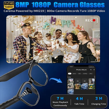 AI Smart Video Glasses, with 8-megapixel camera, supporting 4K HD video recording, wireless calling and music