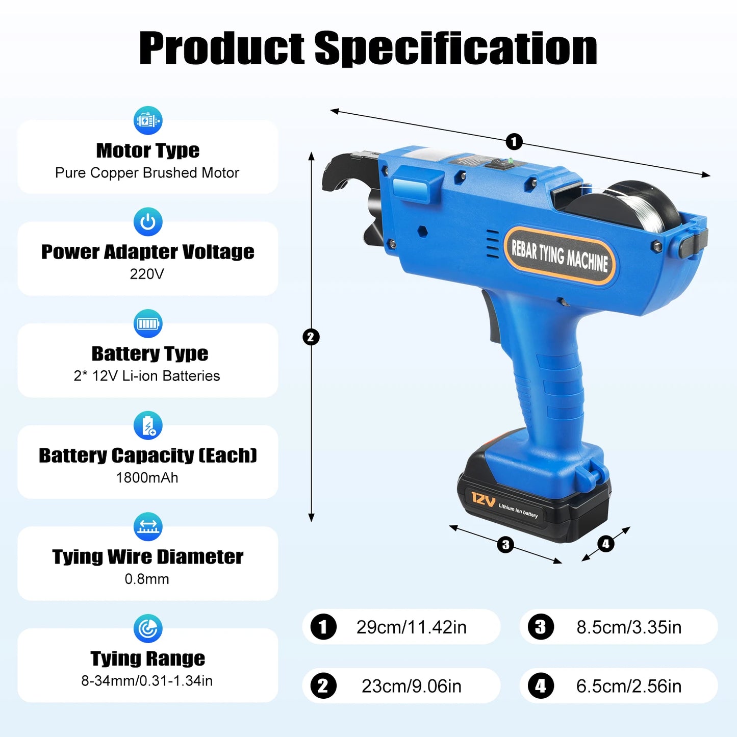 8mm-34mm Automatic Rebar Handheld Rebar Tying Machine/Wire Pliers Tool Kit/Batteries