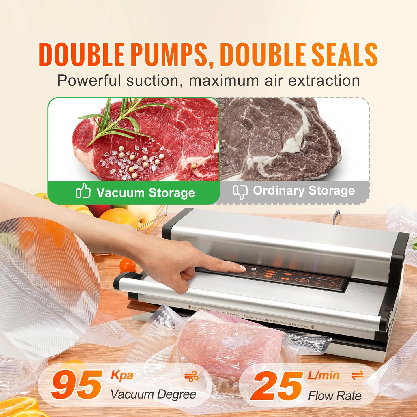 Vacuum Sealer Machine, Multifunction Automatic Food Packaging with Bag Roll Storage
