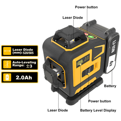Professional 16-Line Laser Level with Measuring Tool Includes Tripod And Battery