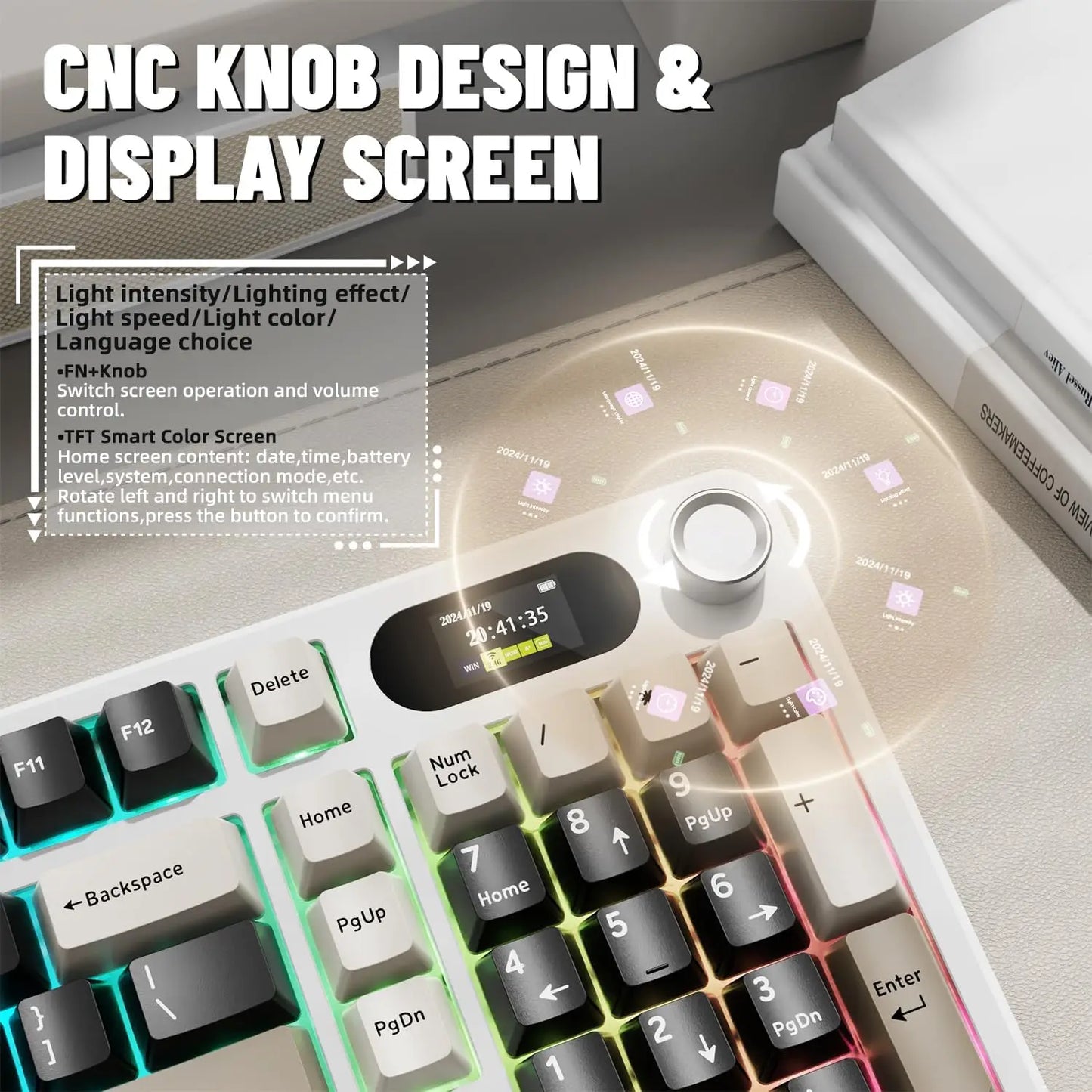 ATTACK SHARK X98 Pro Wireless Mechanical Keyboard with Screen & Knob, Tri-mode Gasket Hot Swappable RGB  Keyboard, Web Driver