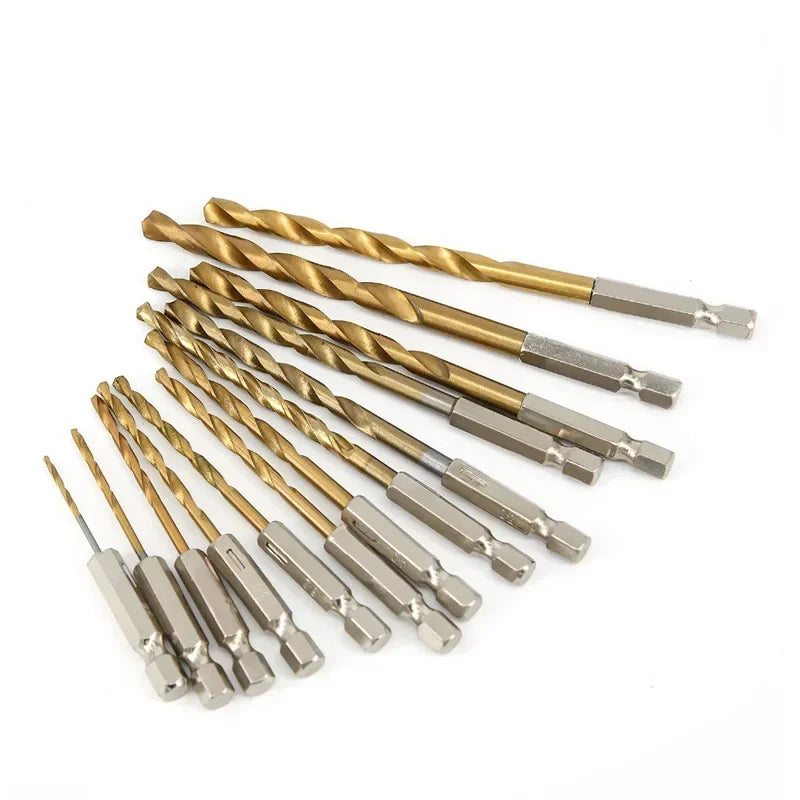 13/16Pcs HSS High Speed Steel Titanium Coated Drill Bit Set