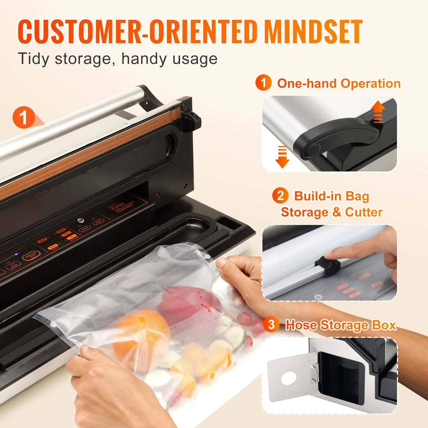 Vacuum Sealer Machine, Multifunction Automatic Food Packaging with Bag Roll Storage