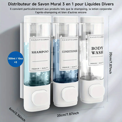 Wall-mounted, 3-in-1 Shampoo and Conditioner Dispenser,