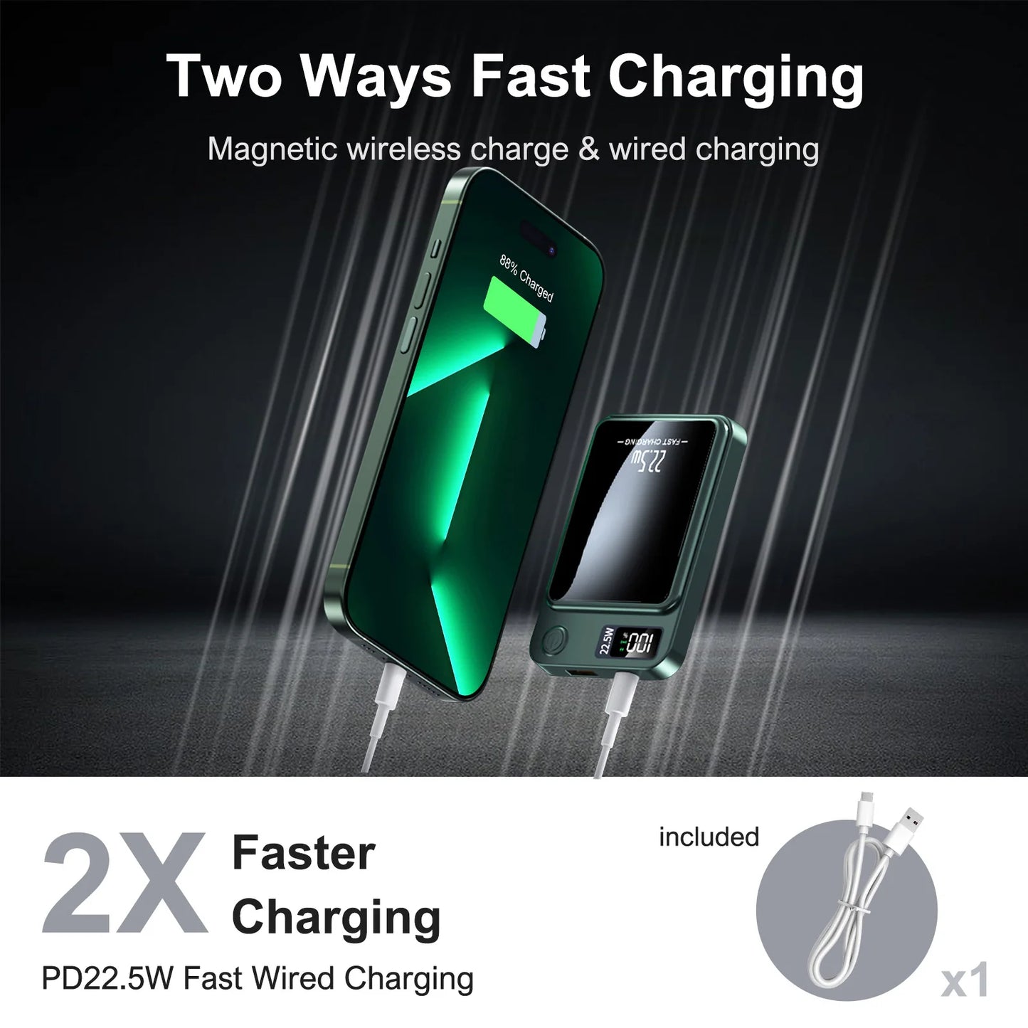 Portable Magnetic LED Digital Fast Charging Power Bank
