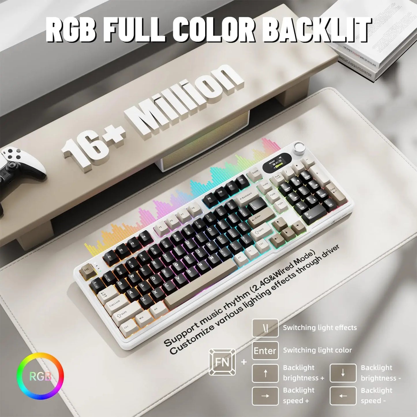 ATTACK SHARK X98 Pro Wireless Mechanical Keyboard with Screen & Knob, Tri-mode Gasket Hot Swappable RGB  Keyboard, Web Driver