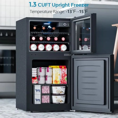 2.6 cu.ft glass-door mini fridge with freezer, reversible design