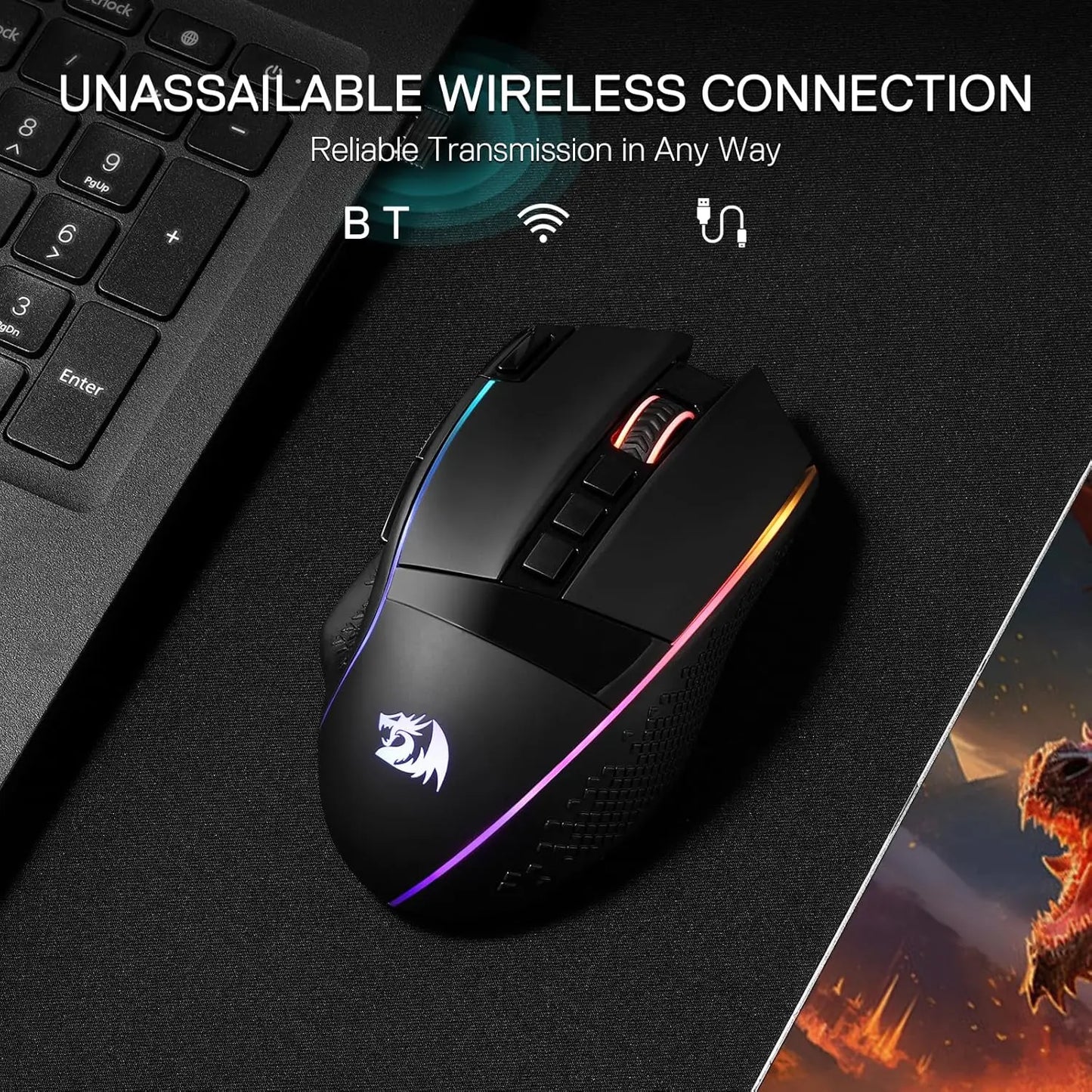 M991 Wireless Gaming Mouse with 9 Macro Buttons RGB Backlight Mice,
