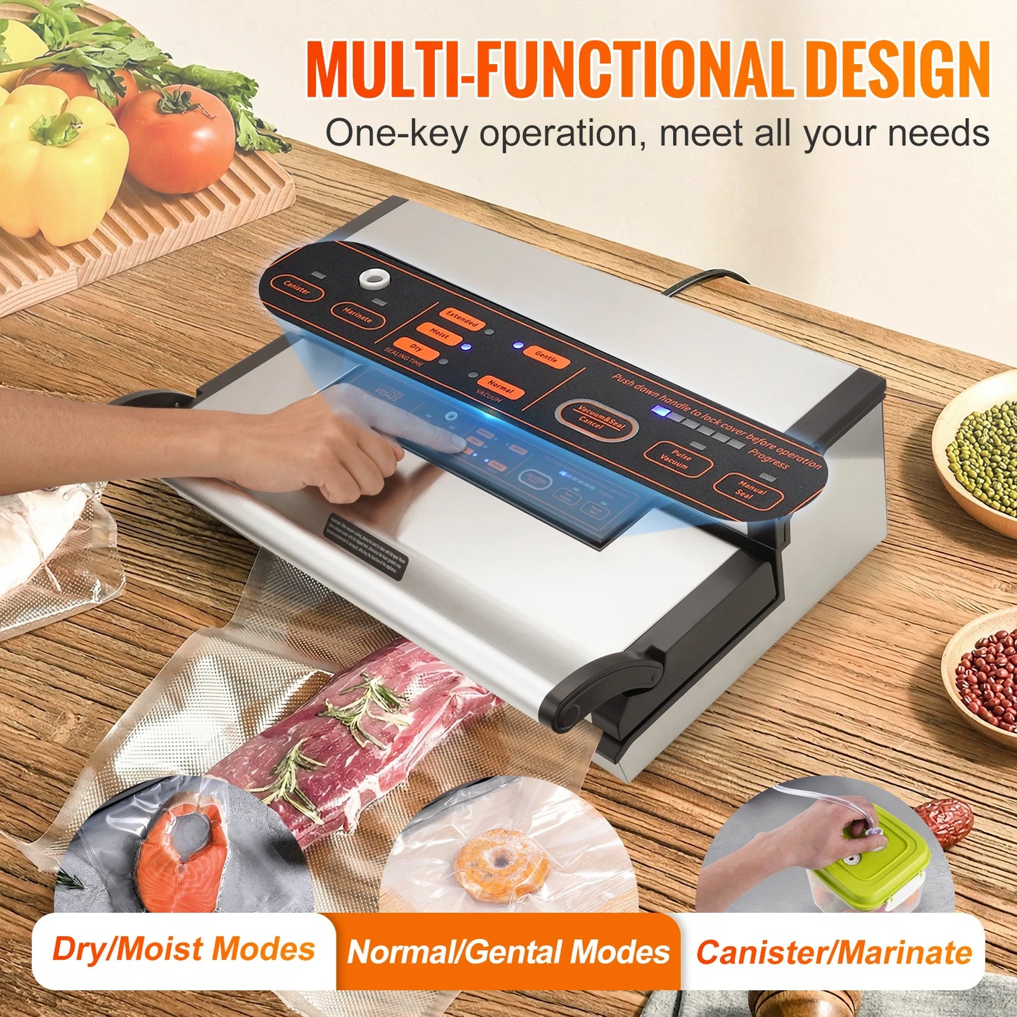 Vacuum Sealer Machine, Multifunction Automatic Food Packaging with Bag Roll Storage