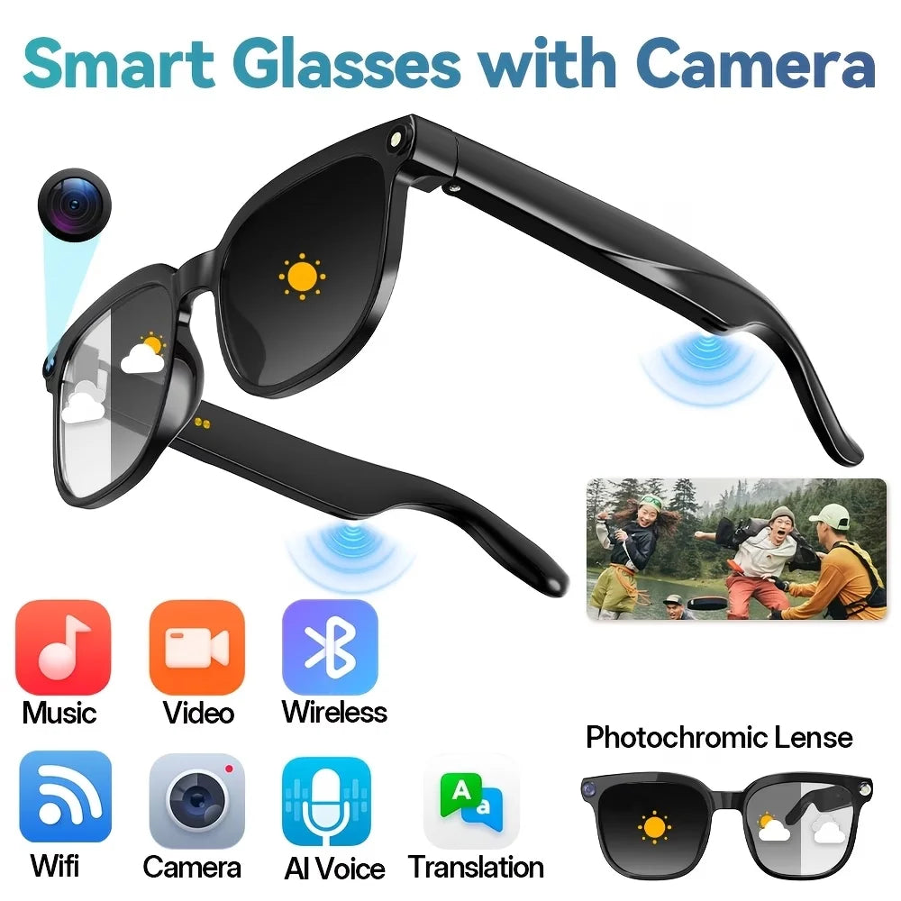 AI Smart Video Glasses, with 8-megapixel camera, supporting 4K HD video recording, wireless calling and music