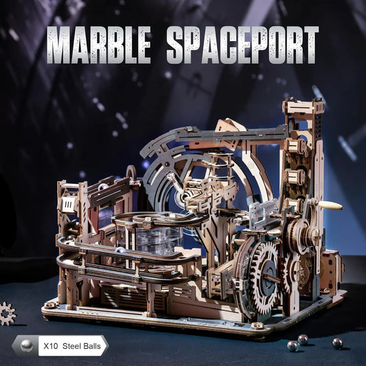 Marble Spaceport 3D Wooden Puzzle Motor driven Mechanical Model Kits for Kids Adults