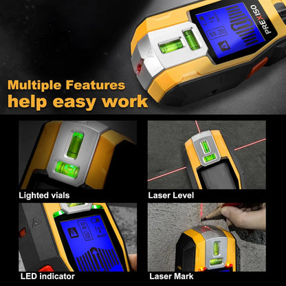 Rechargeable 2-in-1 Stud Finder with Laser Level for Wall, Wood, Metal & Wire Detection